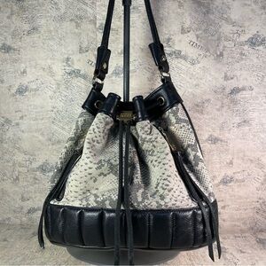 Aimee Kestenberg Leather Drawstring Purse Black + Snake Print